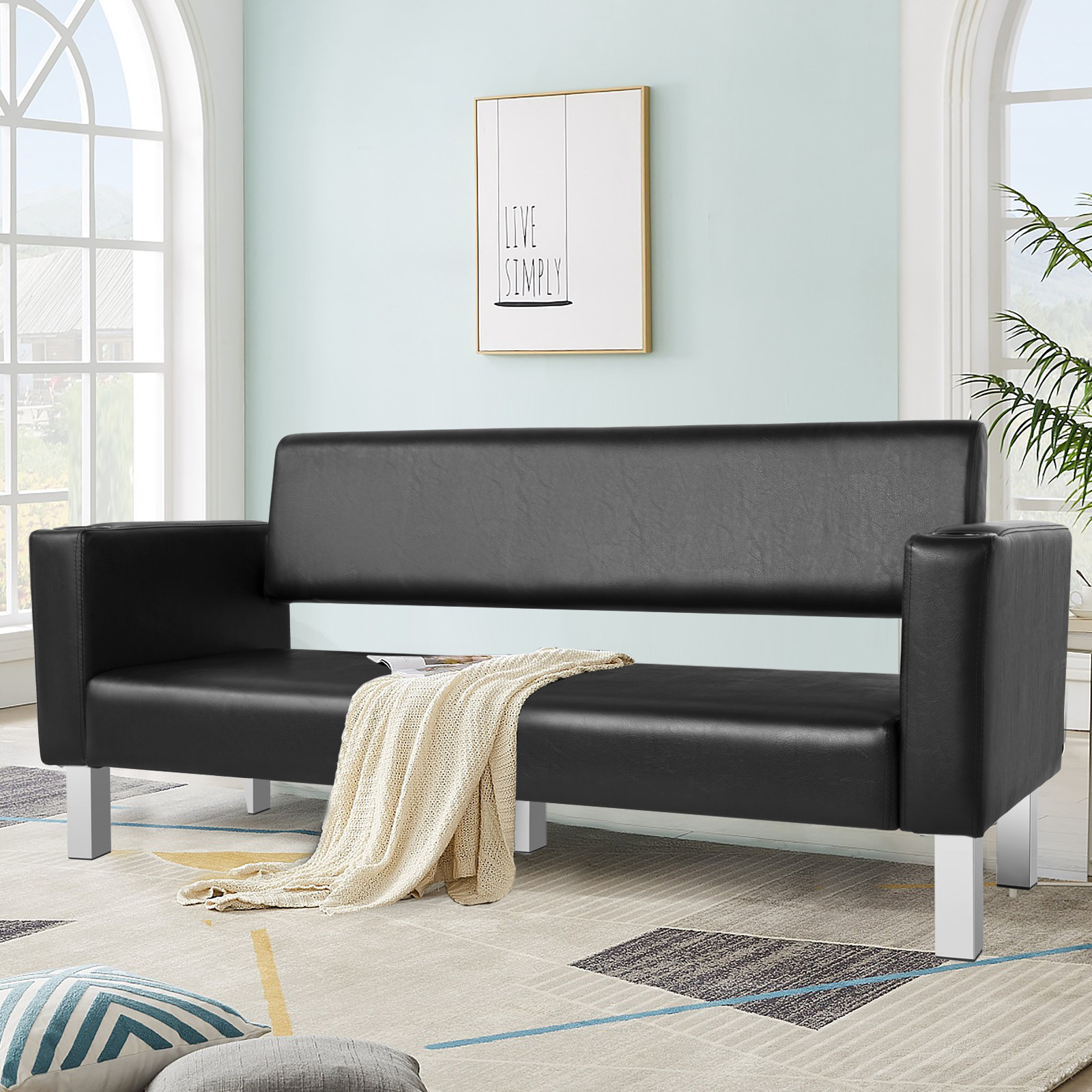 Artist Hand PVC Leather Waiting Room Bench Guest Chairs Draped in 60.6 Conference Room Chairs with 2 Cup Holders Reviews Wayfair